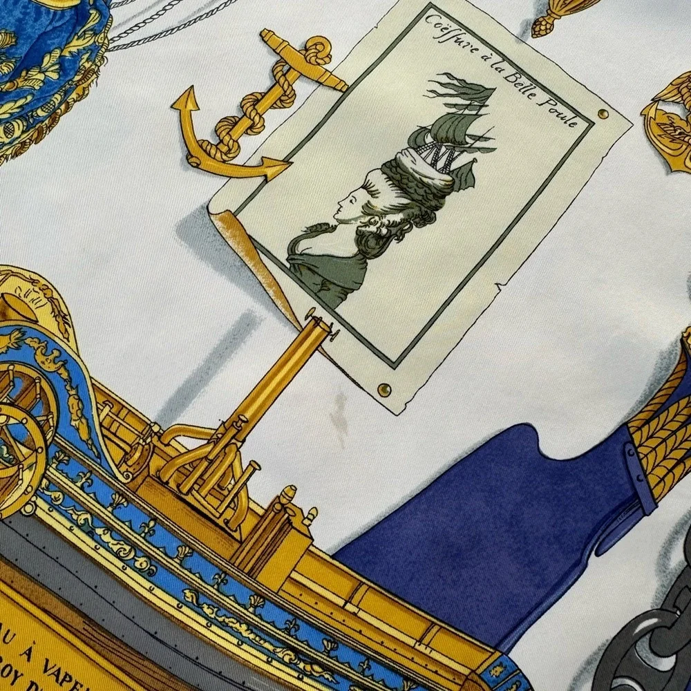 Hermes Blue Gold Silk Nautical Scarf